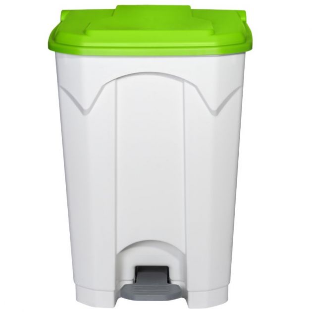 Poubelle blanche à pédale couvercle HACCP vert
