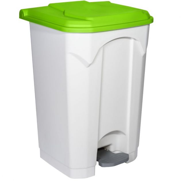 Poubelle blanche à pédale couvercle HACCP vert