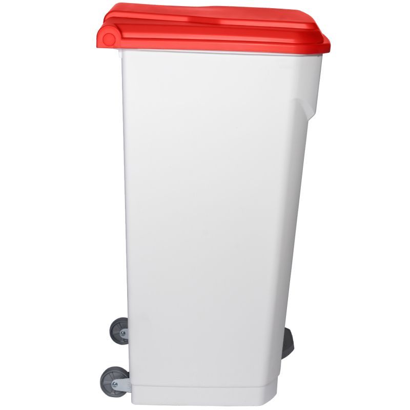 Poubelle blanche à pédale couvercle HACCP rouge