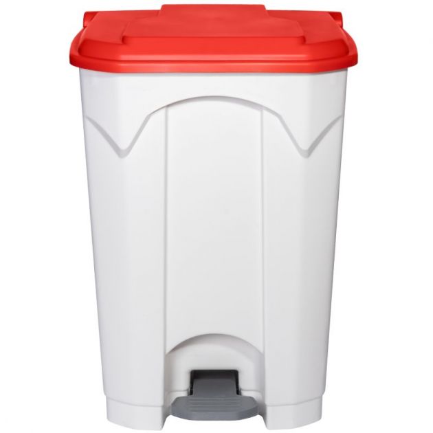 Poubelle blanche à pédale couvercle HACCP rouge