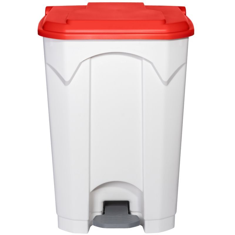 Poubelle blanche à pédale couvercle HACCP rouge
