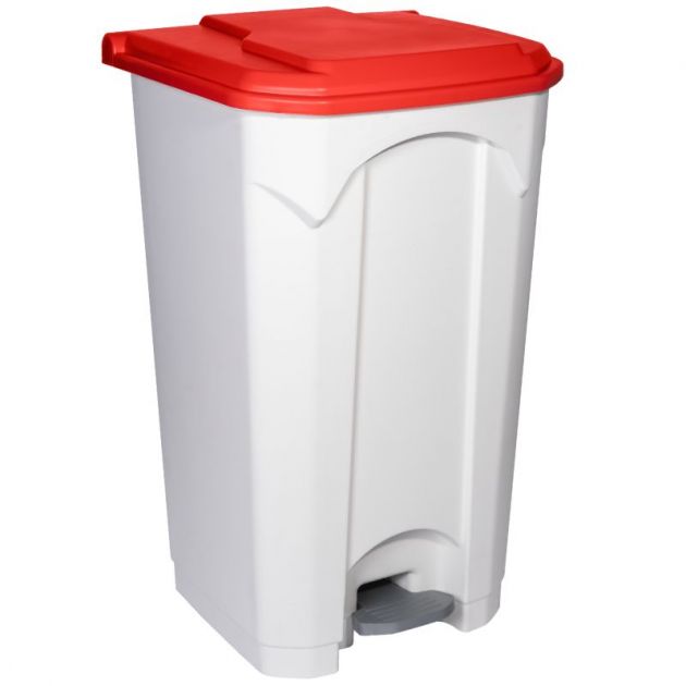 Poubelle blanche à pédale couvercle HACCP rouge