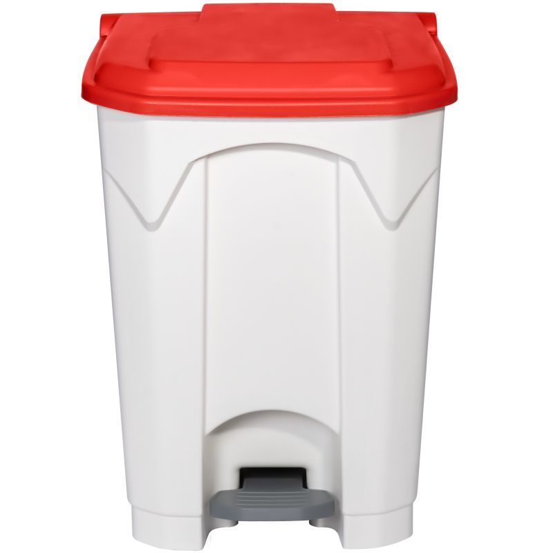 Poubelle blanche à pédale couvercle HACCP rouge