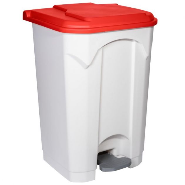 Poubelle blanche à pédale couvercle HACCP rouge