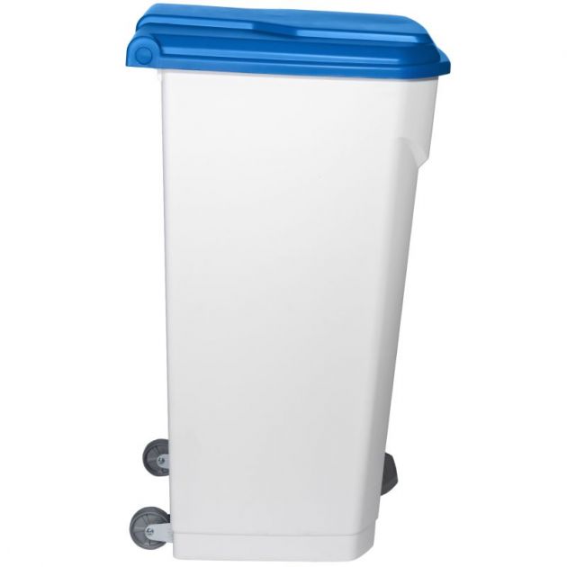 Poubelle blanche à pédale couvercle HACCP bleu