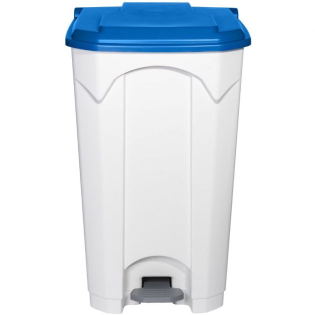 Poubelle blanche à pédale couvercle HACCP bleu