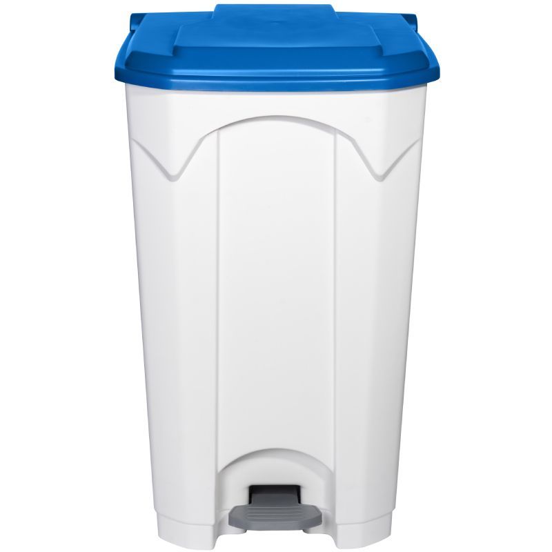 Poubelle blanche à pédale couvercle HACCP bleu