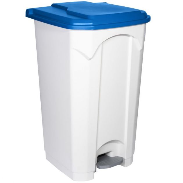 Poubelle blanche à pédale couvercle HACCP bleu