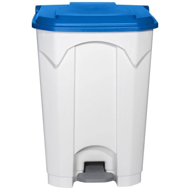 Poubelle blanche à pédale couvercle HACCP bleu