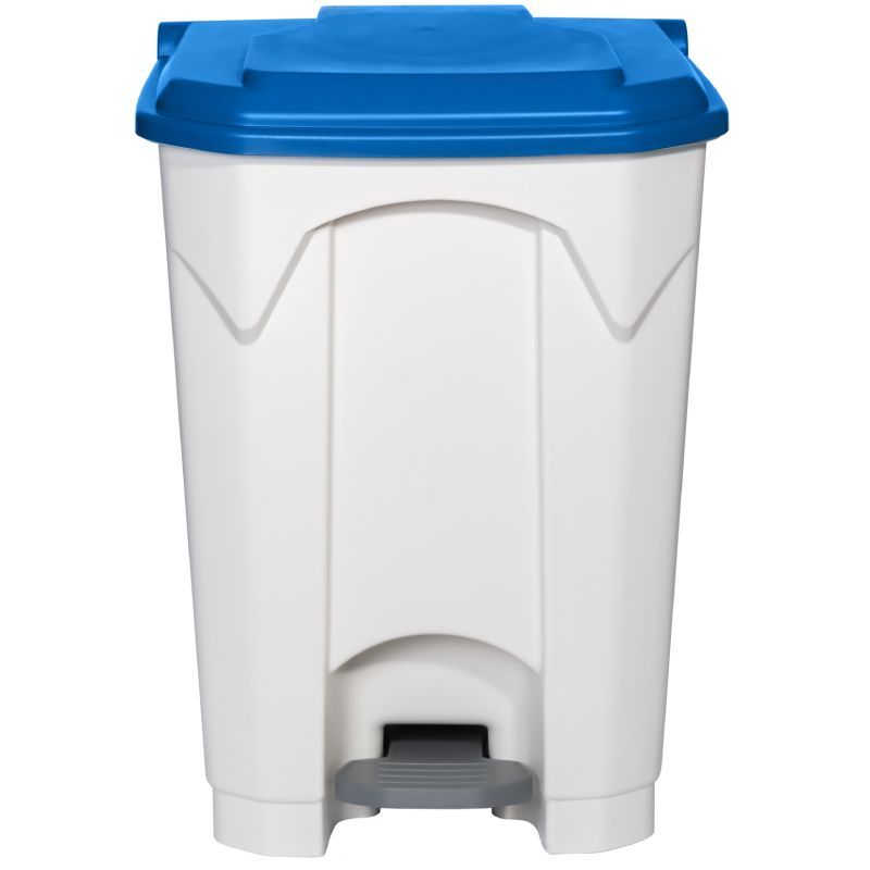Poubelle blanche à pédale couvercle HACCP bleu