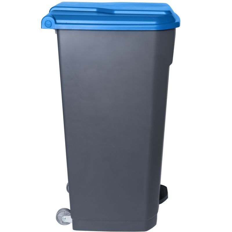 Poubelle grise à pédale couvercle bleu HACCP