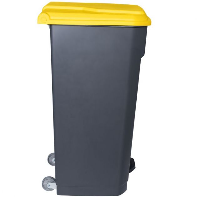 Poubelle grise à pédale couvercle jaune HACCP