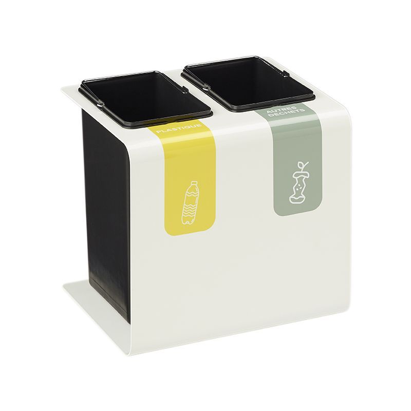 Poubelle tri sélectif 2 bacs en métal blanc avec stickers Tribu