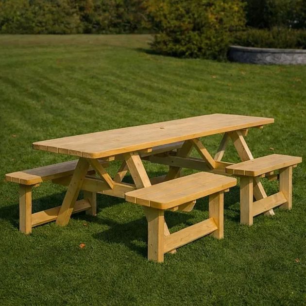 Table de pique nique 8 places avec trou Parasol ambiance