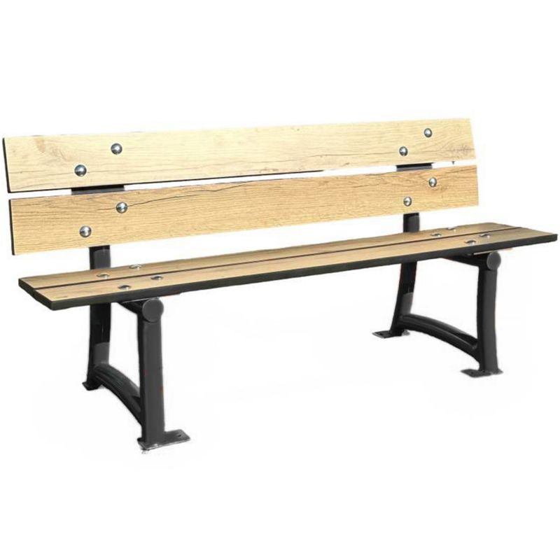 Banc extérieur école HPL et acier maternelle gris