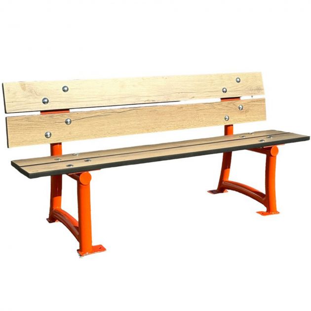 Banc extérieur école HPL et acier primaire orange
