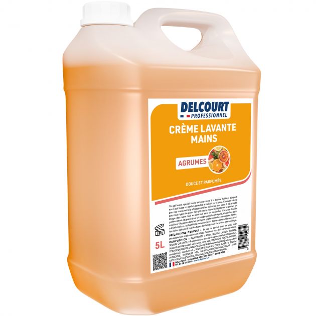 Crème lavante pour les mains parfumée -bidon 5 L Delcourt agrumes quart new