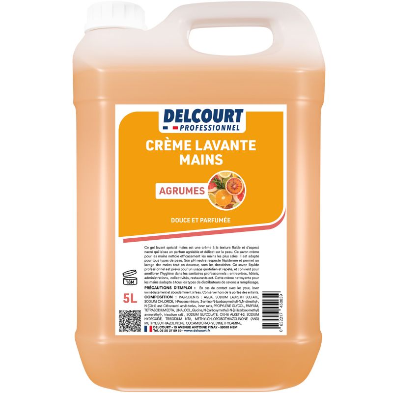Crème lavante pour les mains parfumée -bidon 5 L Delcourt agrumes face new