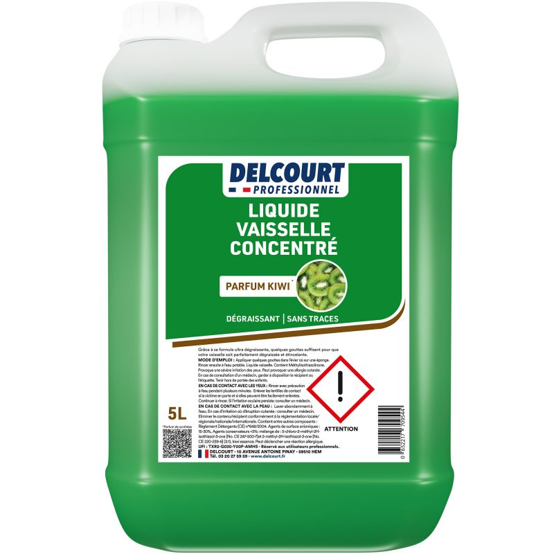 Liquide vaisselle mains concentré kiwi Delcourt 5L face new