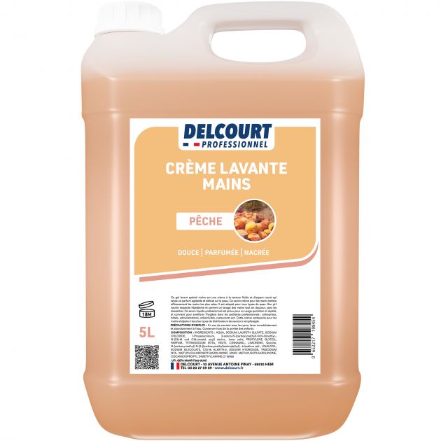 Crème lavante nacrée parfumée Delcourt - bidon de 5 L peche face new