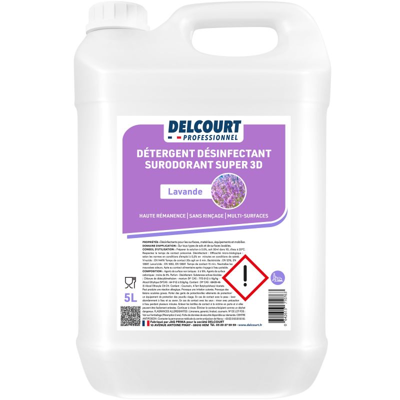 Détergent surodorant bactéricide Delcourt bidon 5 L lavande face