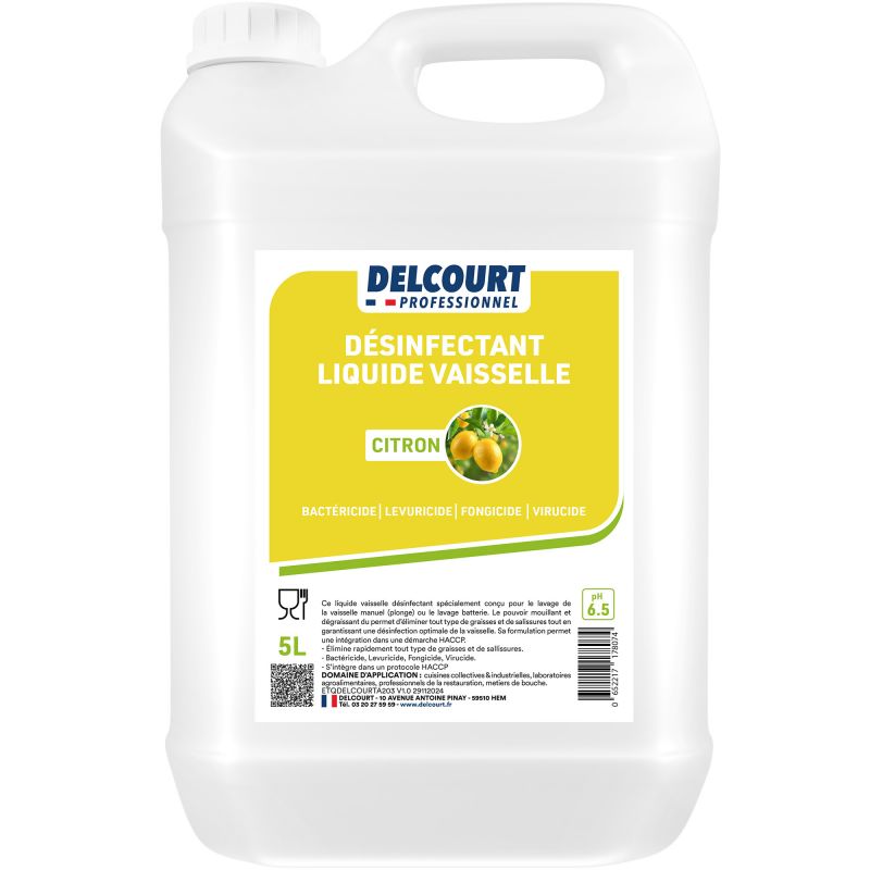 Liquide vaisselle désinfectant concentré citron 5 L face 