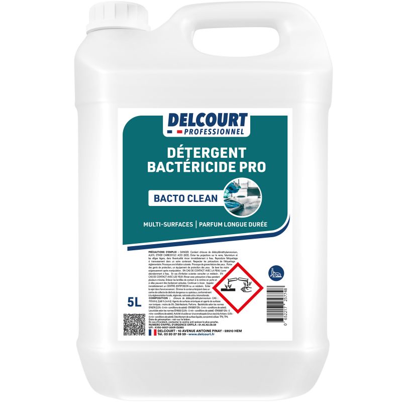 Détergent désinfectant concentré sans rinçage HACCP Bacto Clean 5 L face