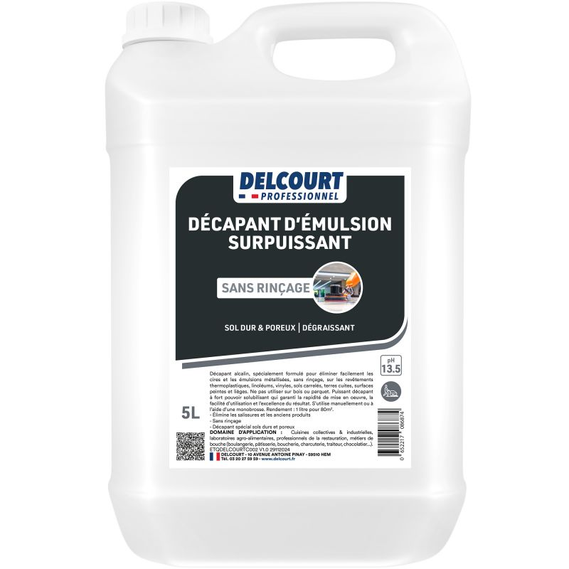 Décapant d'émulsions sans rinçage parfum pin 5 L Delcourt face