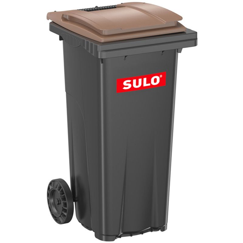 Conteneur poubelle 120 litres 2 roues SULO marron logo