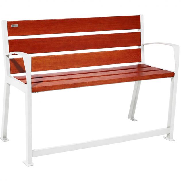 Banc public bois senior 120 cm chêne et acier blanc acajou