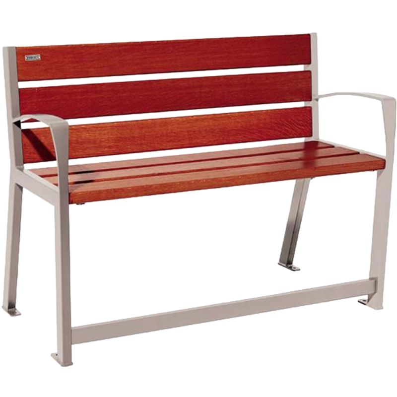 Banc public bois senior 120 cm chêne et acier gris acajou