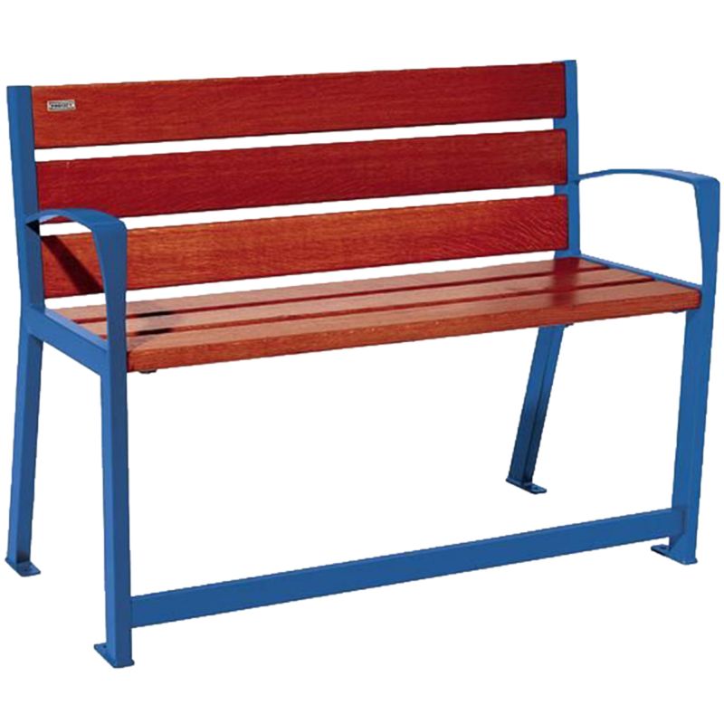 Banc public bois senior 120 cm chêne et acier bleu acajou