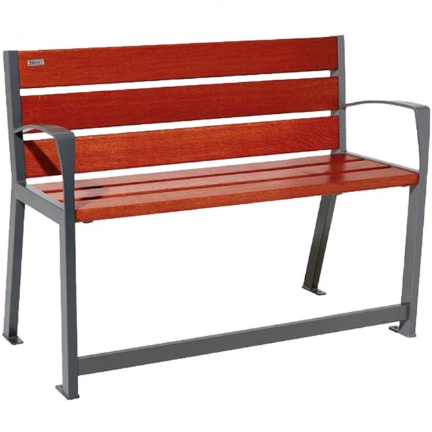 Banc public bois senior 120 cm chêne et acier gris anthracite acajou