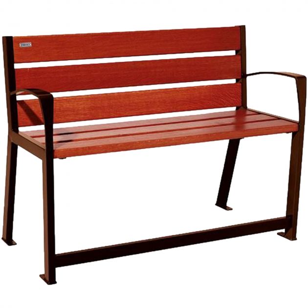 Banc public bois senior 120 cm chêne et acier marron acajou