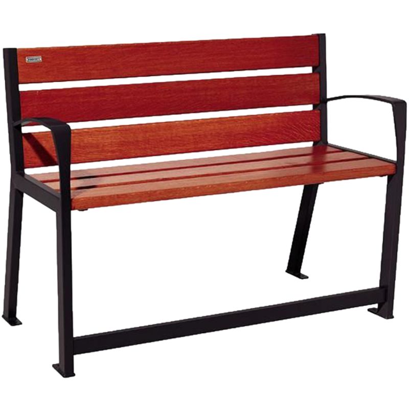 Banc public bois senior 120 cm chêne et acier noir acajou noir acajou