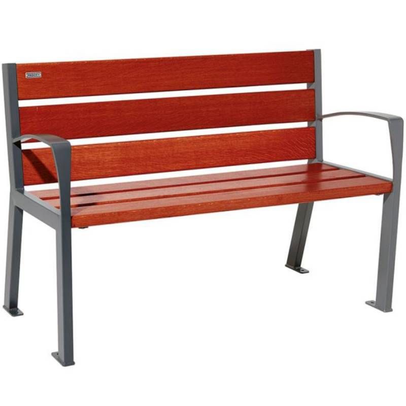 Banc public bois avec accoudoirs 120 cm gris anthracite acajou
