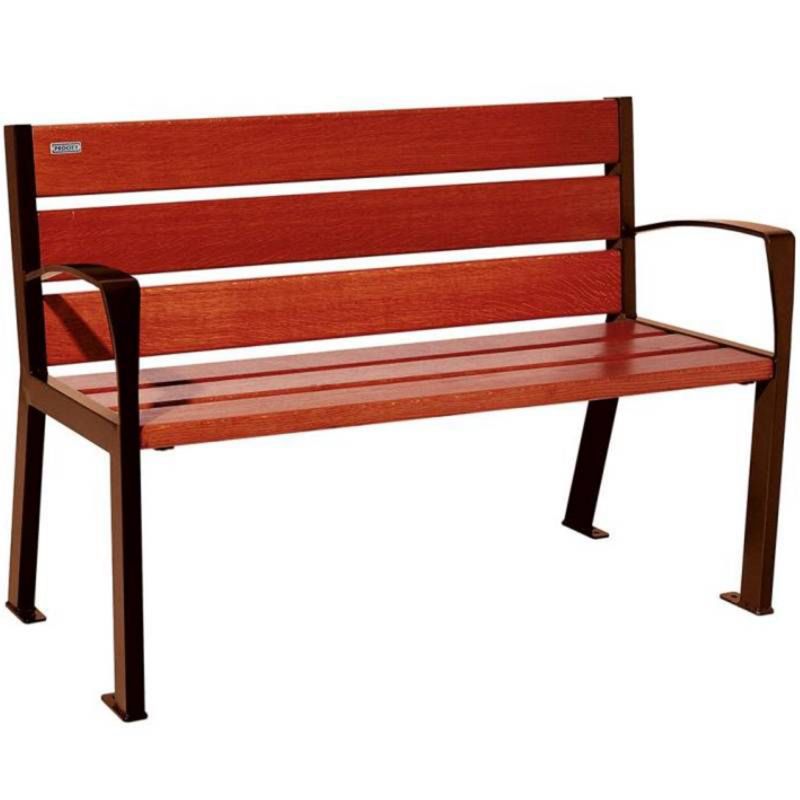 Banc public bois avec accoudoirs 120 cm corten acajou