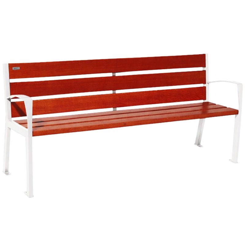 Banc public bois avec accoudoirs 180 cm chêne et acier blanc acajou