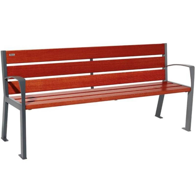 Banc public bois avec accoudoirs 180 cm chêne et acier gris anthracite acajou