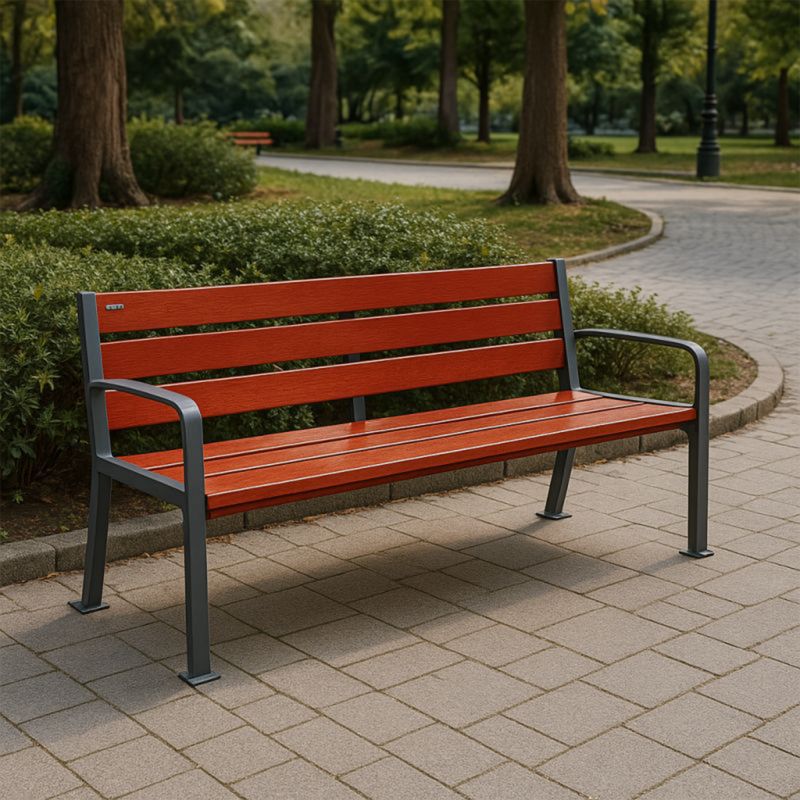Banc public bois avec accoudoirs 180 cm chêne et acier
