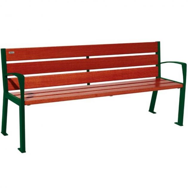 Banc public bois avec accoudoirs 180 cm chêne et acier vert acajou