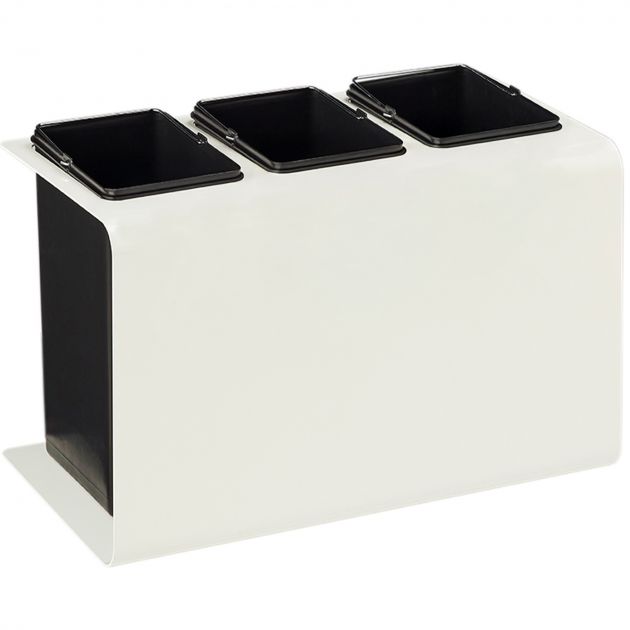 Poubelle tri 3 bacs​ en acier blanc avec stickers Tribu 3x15