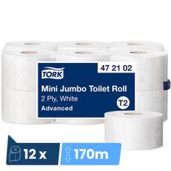Papier toilette Mini Jumbo Advanced 170 m Tork T2 - colis de 12 bobines