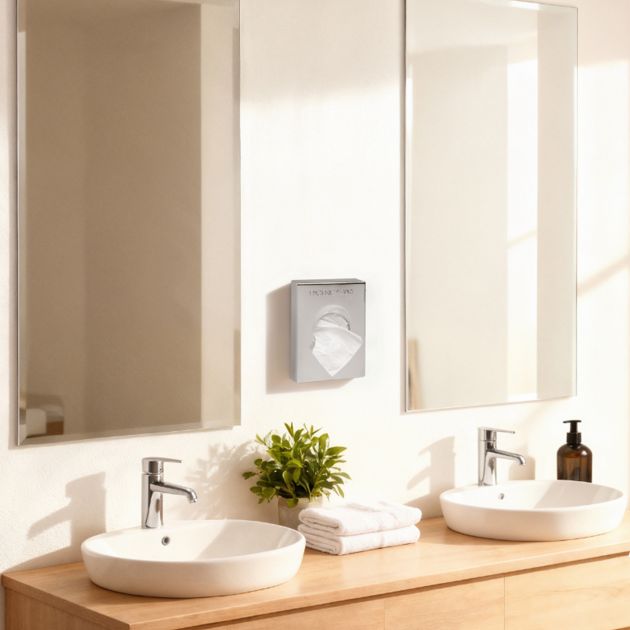 Distributeur de sachets d’hygiène féminine mural JVD chromé ambiance