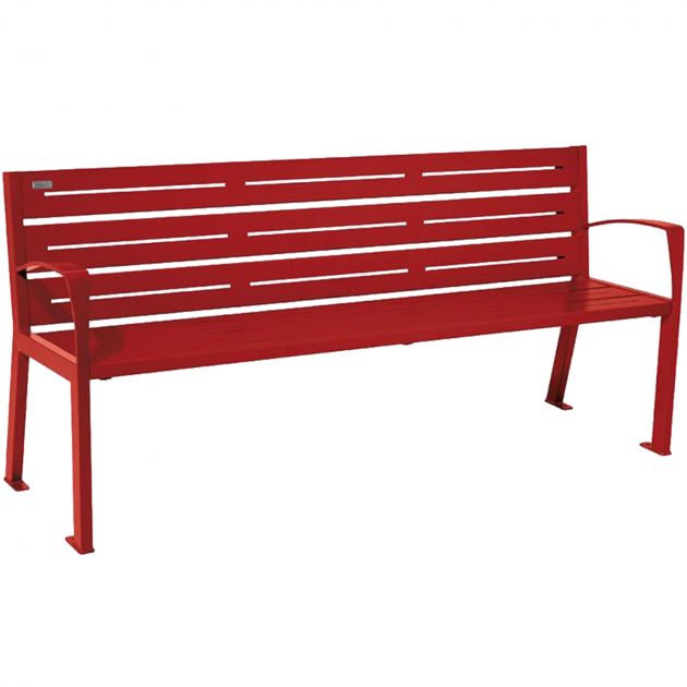 Banc public en métal 4 places 180 cm rouge accoudoirs