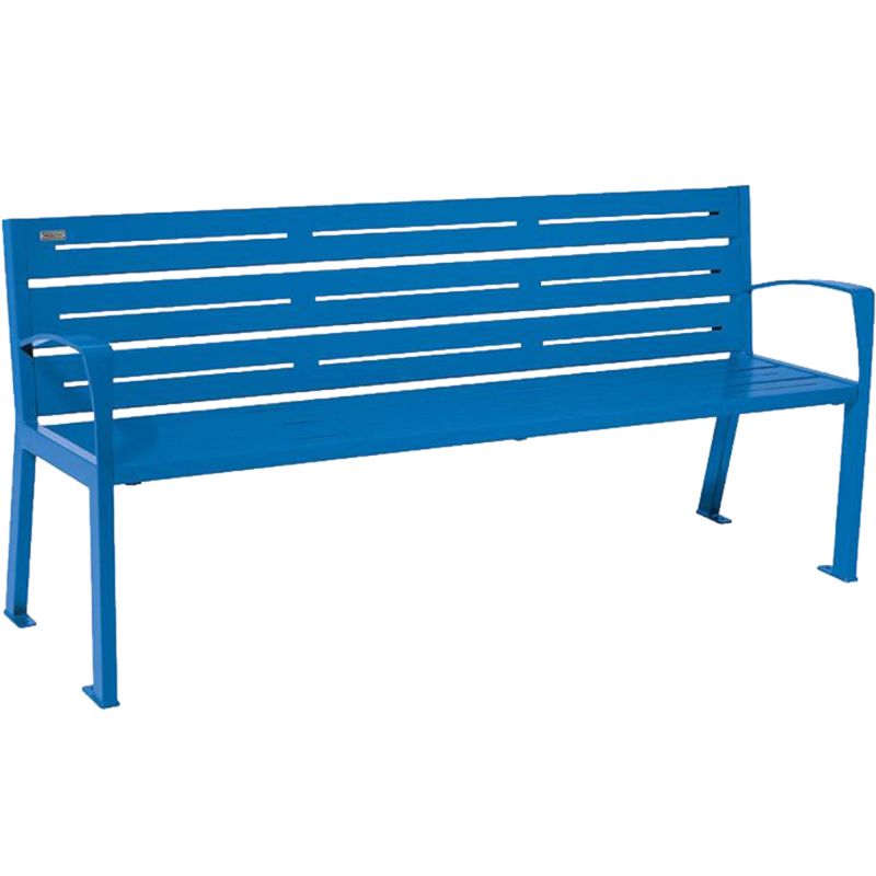 Banc public en métal 4 places 180 cm bleu accoudoirs