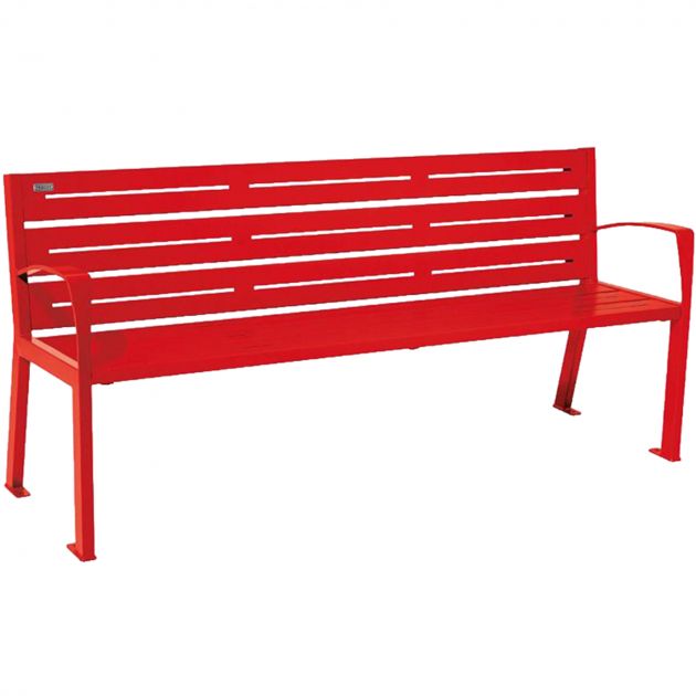 Banc public en métal 4 places 180 cm rouge accoudoirs