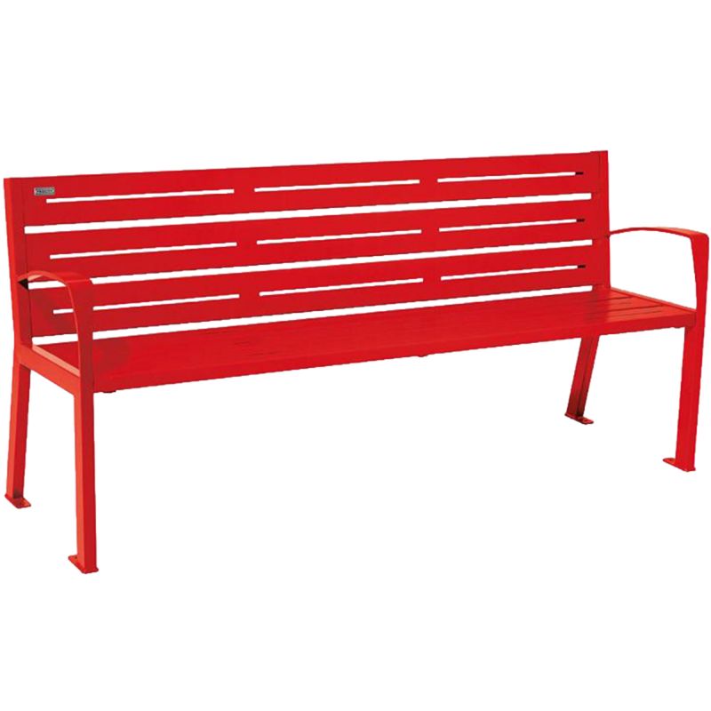 Banc public en métal 4 places 180 cm rouge accoudoirs