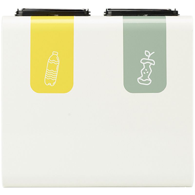 Poubelle tri sélectif 2 bacs en métal blanc avec stickers Tribu