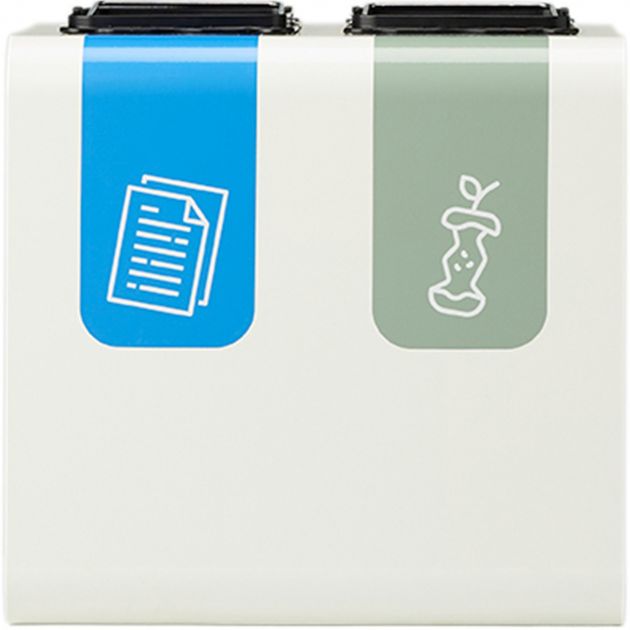 Poubelle tri sélectif 2 bacs en métal blanc avec stickers Tribu